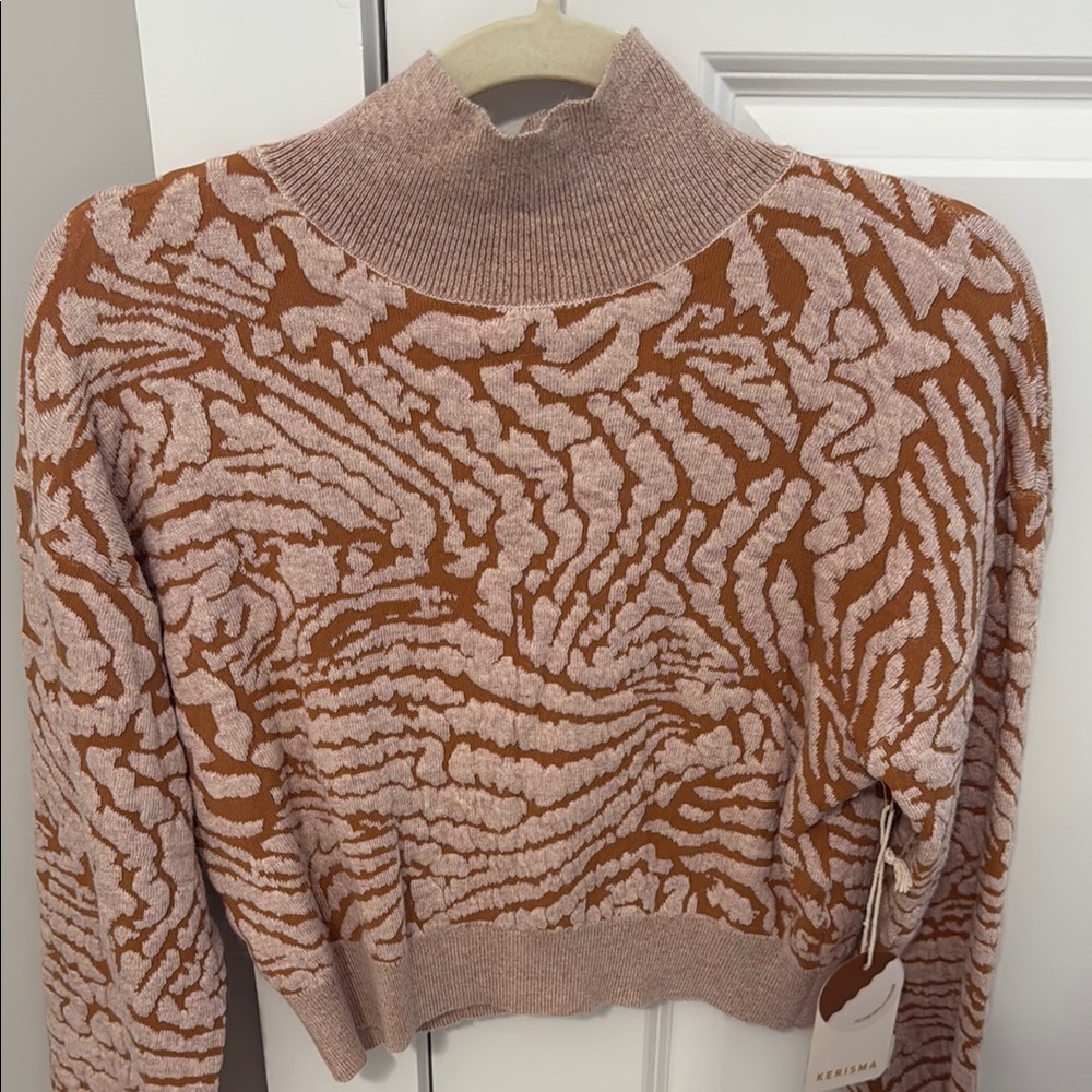 Beige and Rust Patterned Sweater - Picture 3 of 4